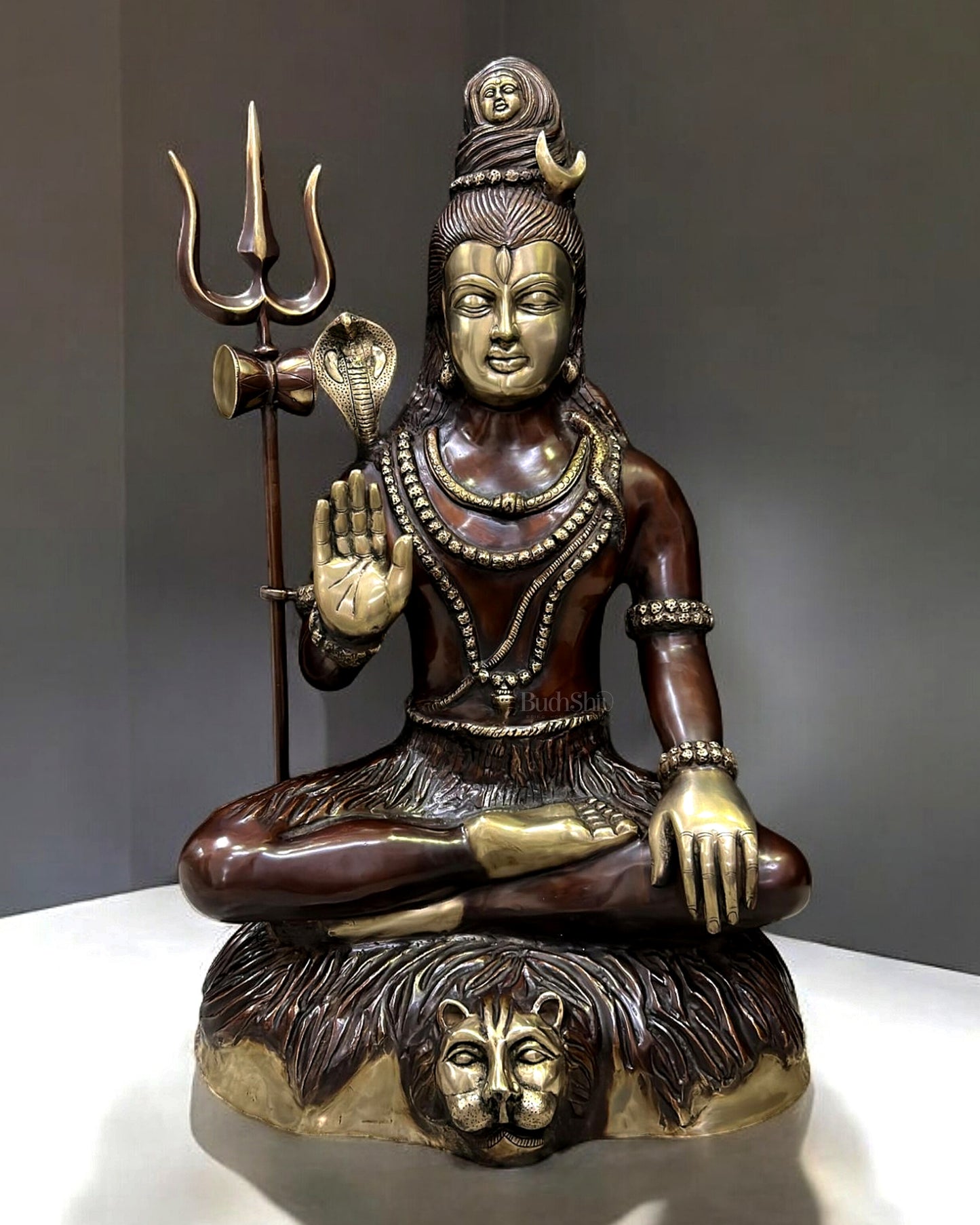 Magnificent Brass Lord Shiva Statue in Dhyana Aashirwaad Mudra - 35 Inch