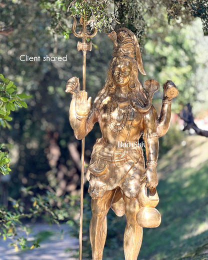 Brass Large Majestic Standing Lord Shiva Statue 90 inch