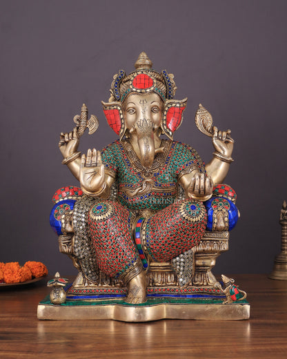 Ganesha Pure Brass Superfine statue meenakari  - 18"