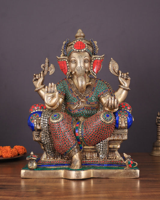 Ganesha Pure Brass Superfine statue meenakari  - 18"