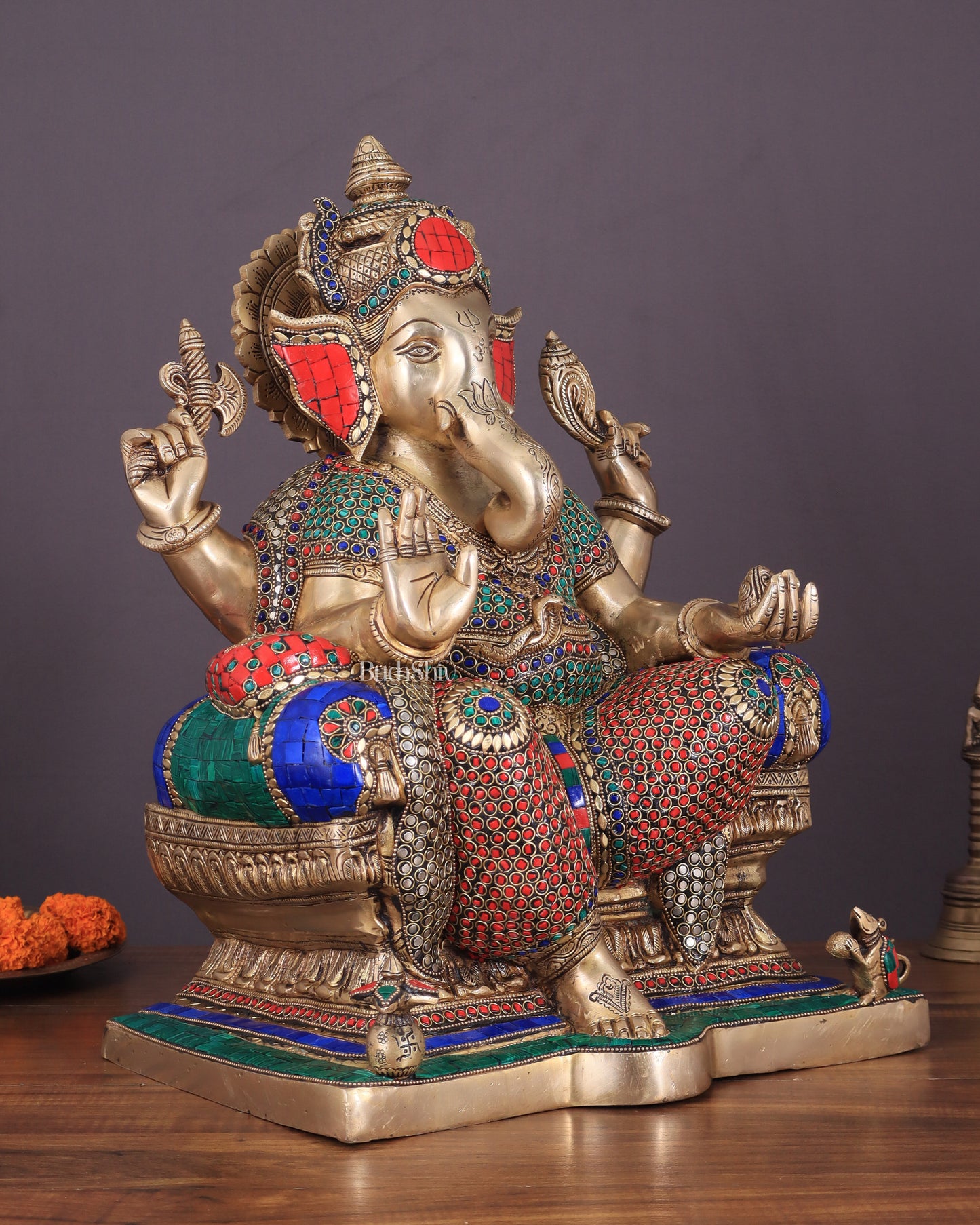 Ganesha Pure Brass Superfine statue meenakari  - 18"