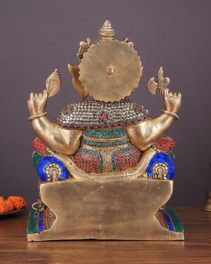 Ganesha Pure Brass Superfine statue meenakari  - 18"