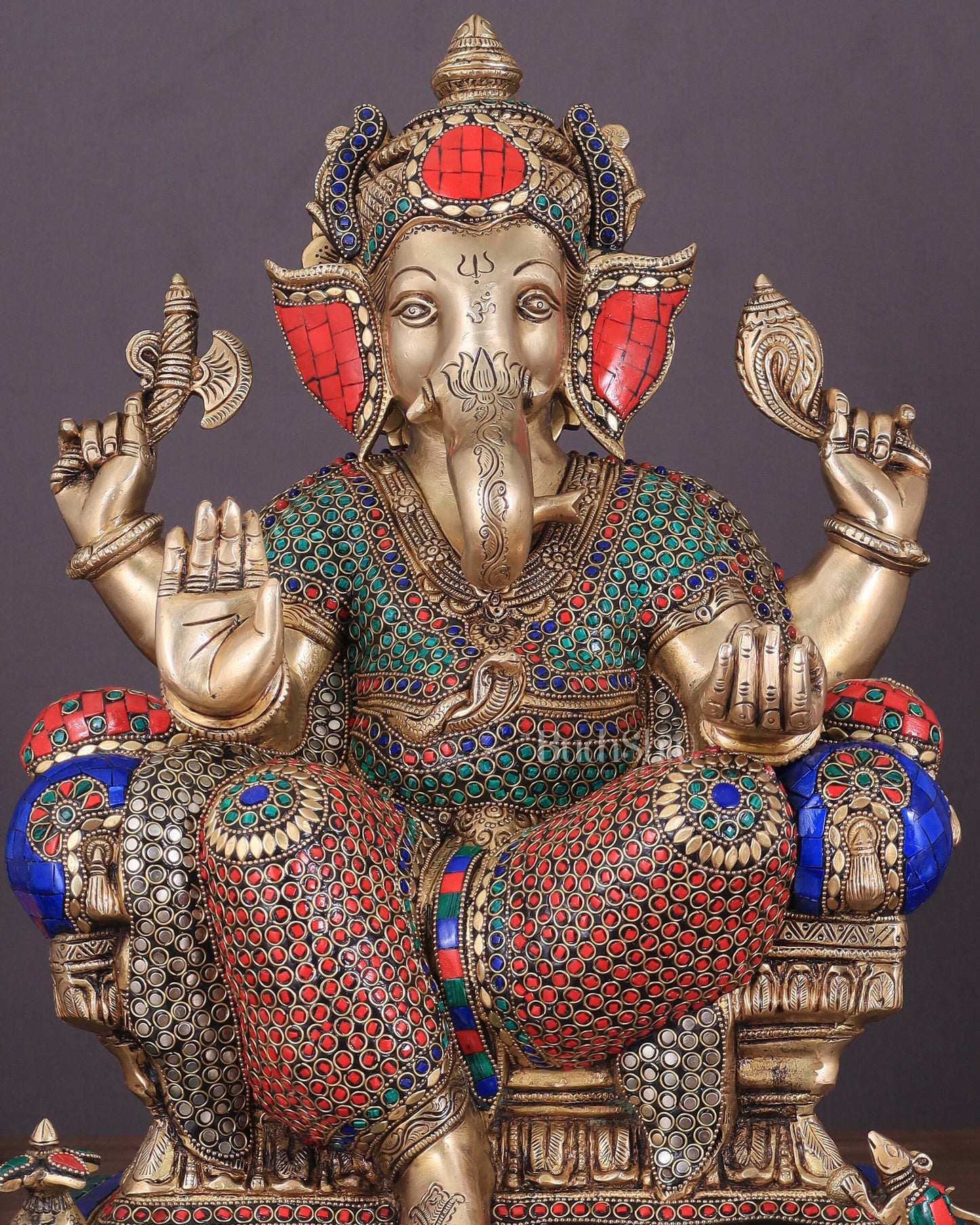 Ganesha Pure Brass Superfine statue meenakari  - 18"