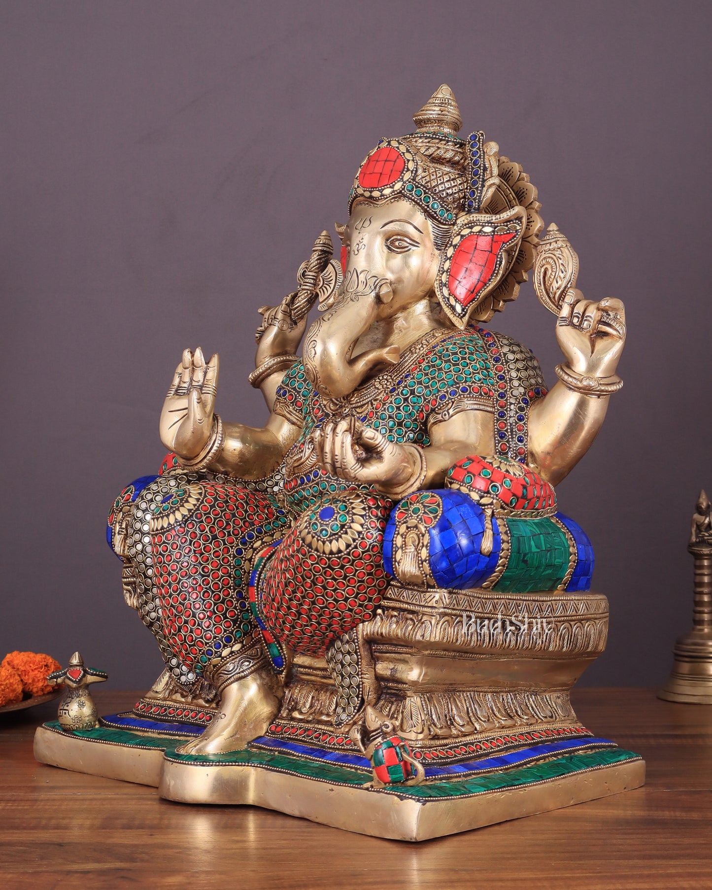 Ganesha Pure Brass Superfine statue meenakari  - 18"