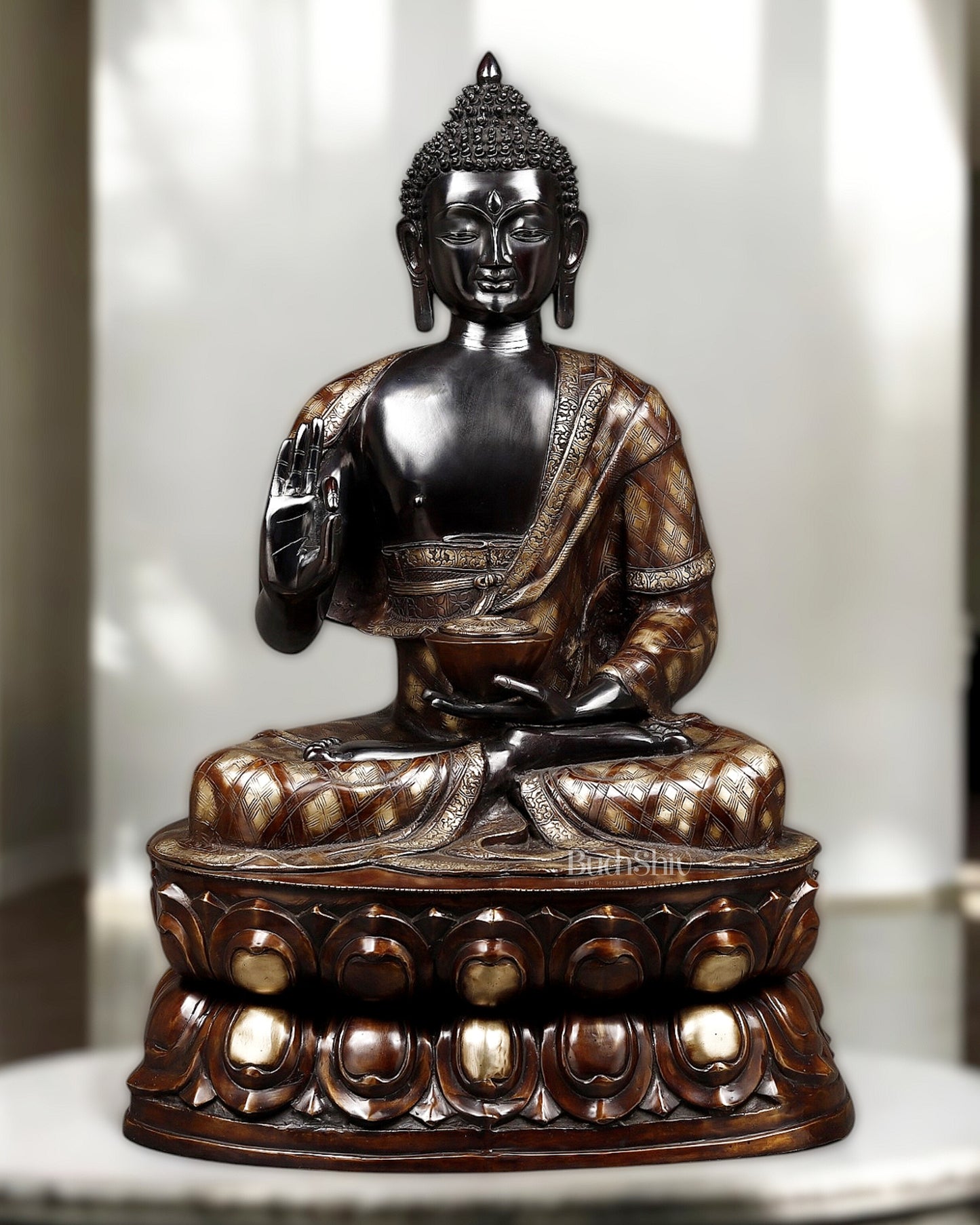 Pure Brass Large Blessing Buddha Statue 38"