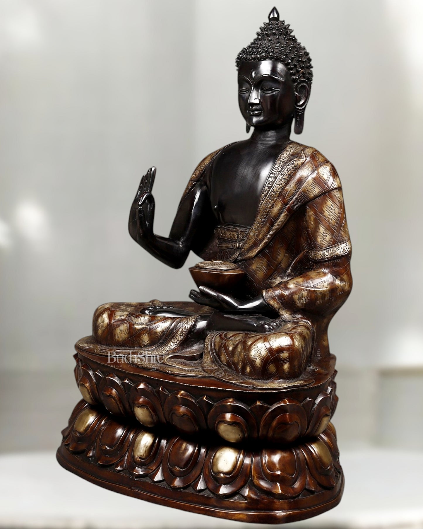 Pure Brass Large Blessing Buddha Statue 38"