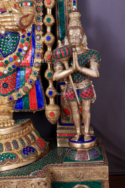 Brass Tirupati Balaji Sculpture with Hanuman and Garuda on Base and Prabhavali  60"