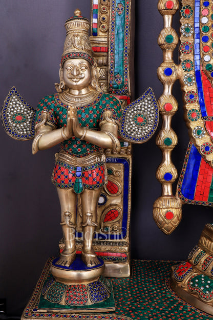 Brass Tirupati Balaji Sculpture with Hanuman and Garuda on Base and Prabhavali  60"