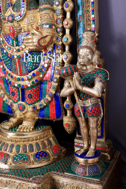 Brass Tirupati Balaji Sculpture with Hanuman and Garuda on Base and Prabhavali  60"