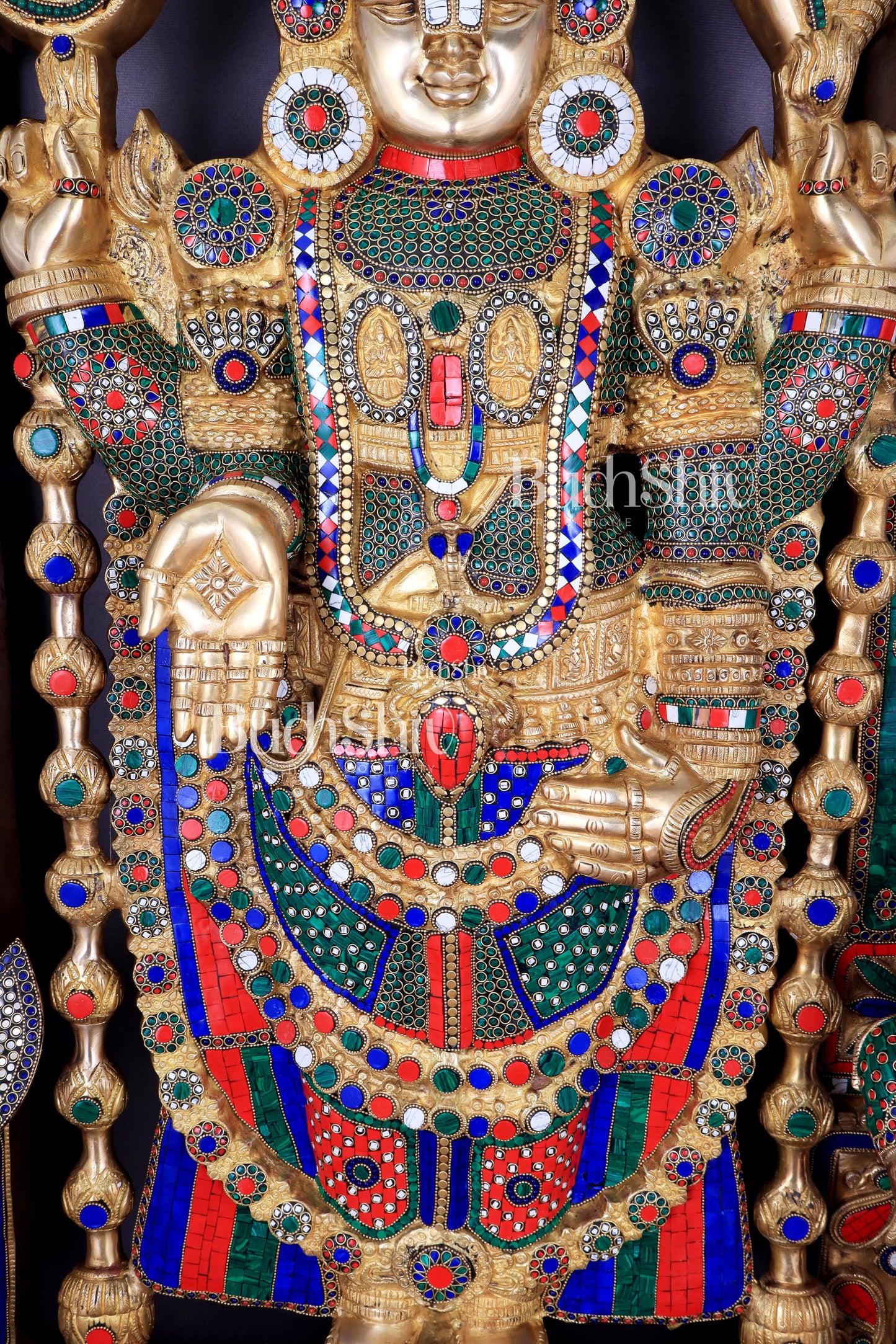 Brass Tirupati Balaji Sculpture with Hanuman and Garuda on Base and Prabhavali  60"