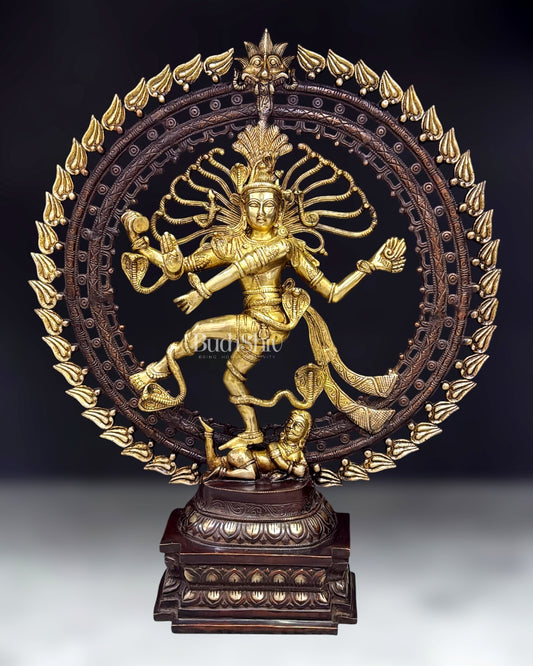 Exquisite Nataraja Brass Statue with dual tone finish  - 25" Height