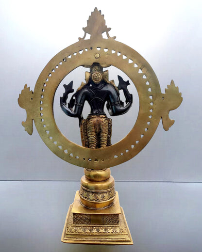 Superfine Brass Lord Vishnu Statue with Sudarshan Chakra Aura - 16.5 Inch black