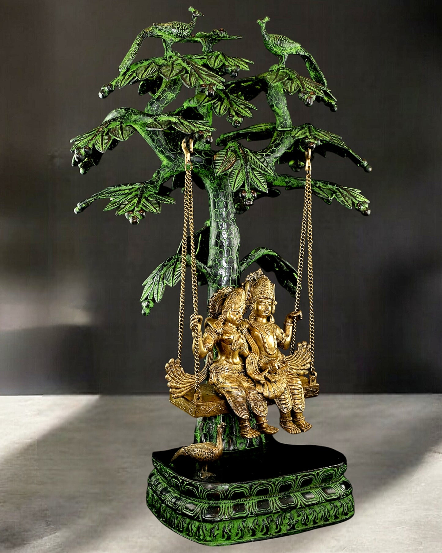 Exquisite large Brass Radha Krishna Swing 36"