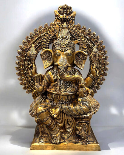 Pure Brass Large Ganesha Majestic Sculpture 50"