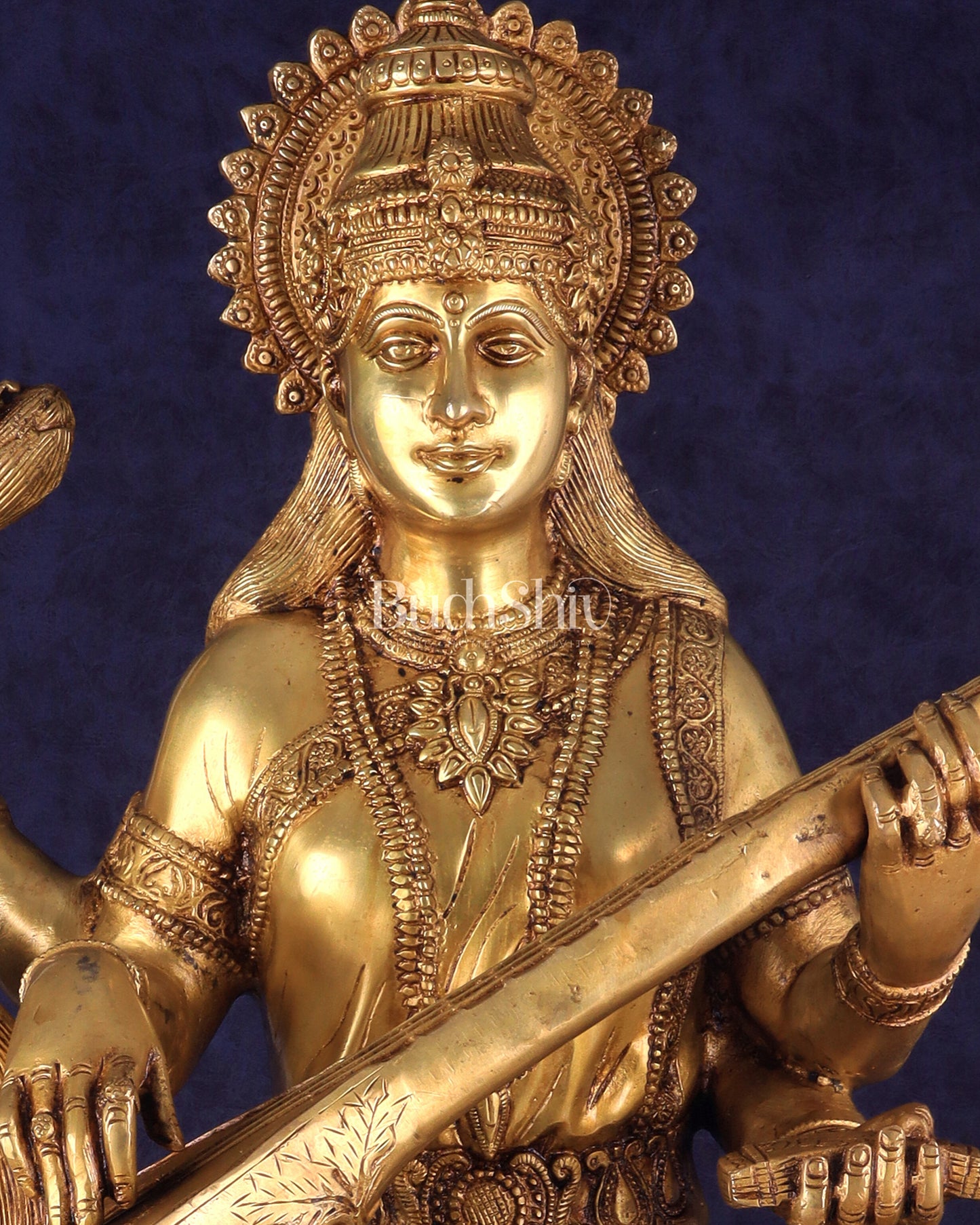 Pure Brass Large Goddess Saraswati Seated on Swan Idol 24"