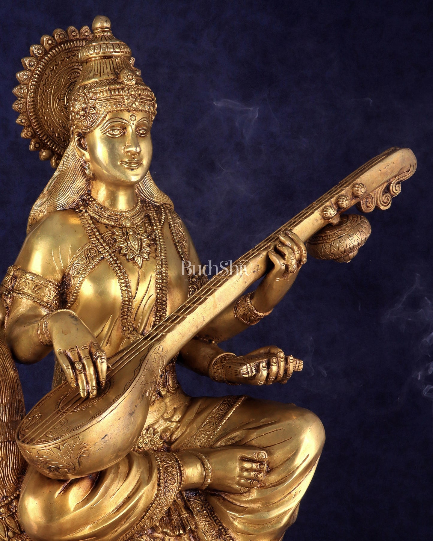 Pure Brass Large Goddess Saraswati Seated on Swan Idol 24"