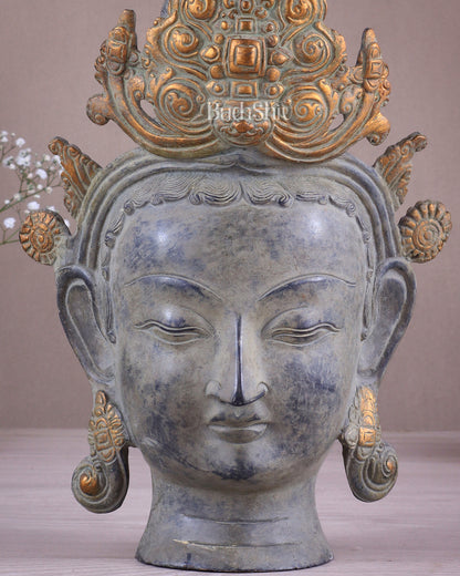 Pure Brass Tara Face Bust Statue – Vintage Sand Finish 12"