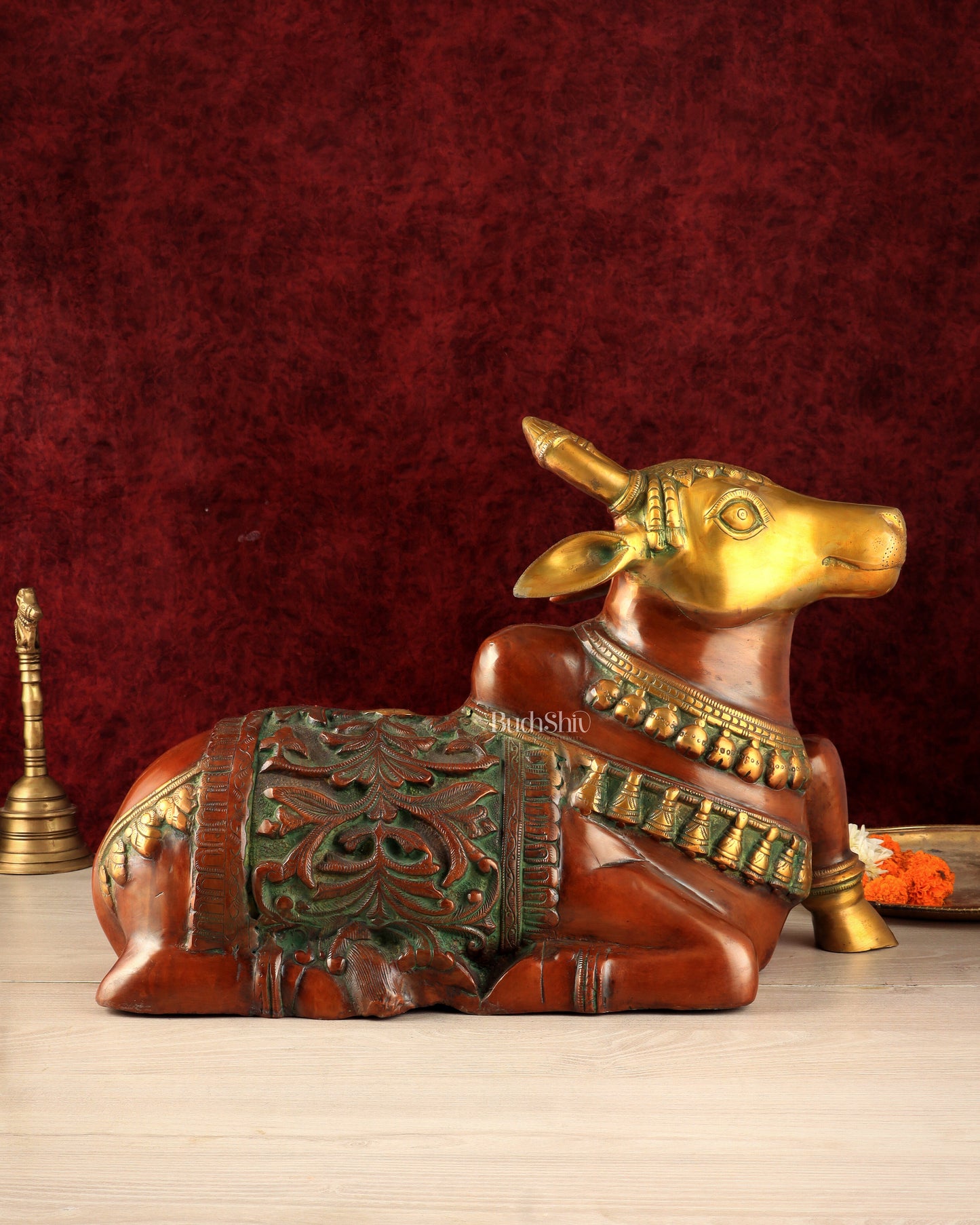 Large Brass Superfine Nandi Sculpture - 21" Divine Statue dual tone