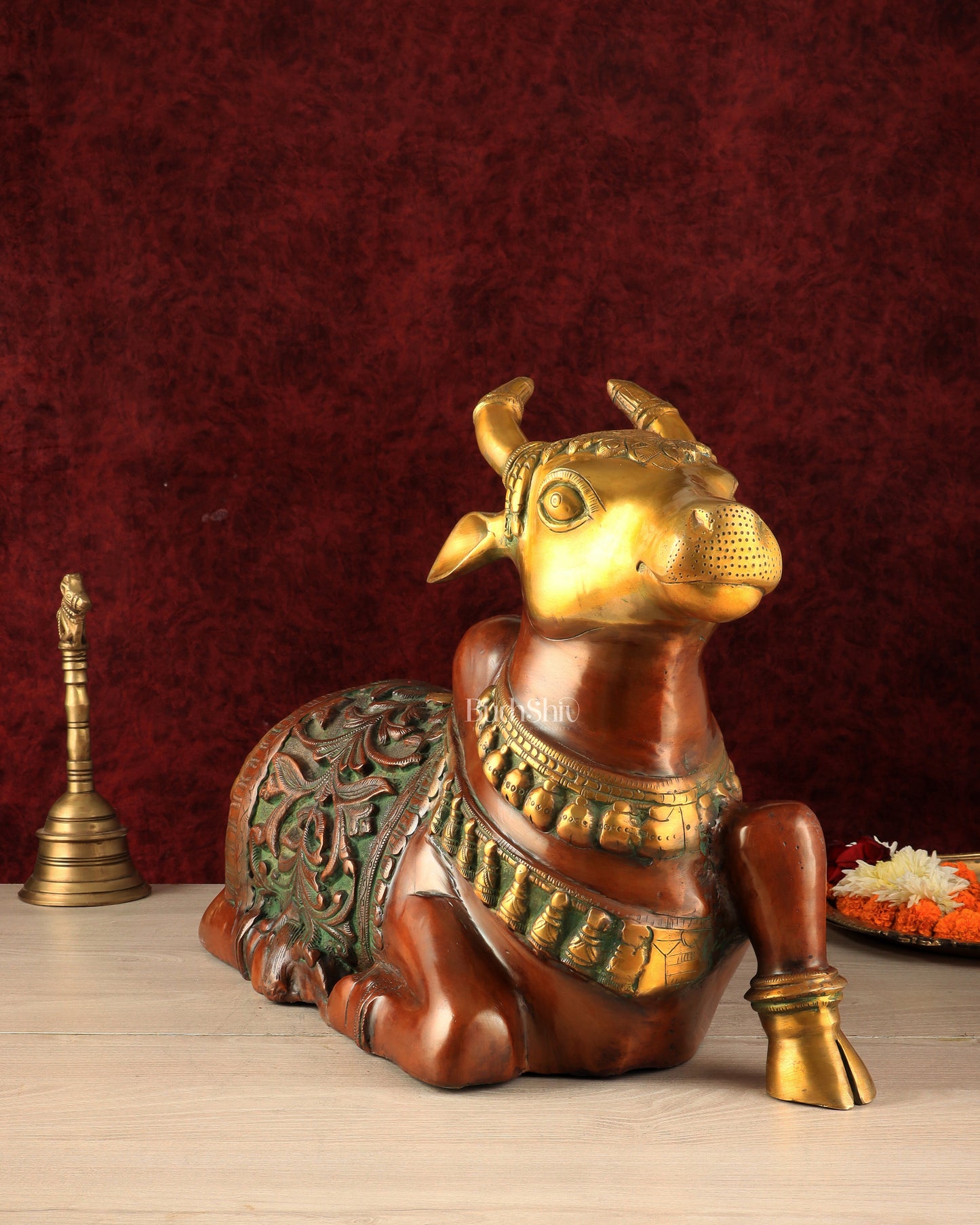 Large Brass Superfine Nandi Sculpture - 21" Divine Statue dual tone