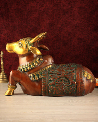 Large Brass Superfine Nandi Sculpture - 21" Divine Statue dual tone