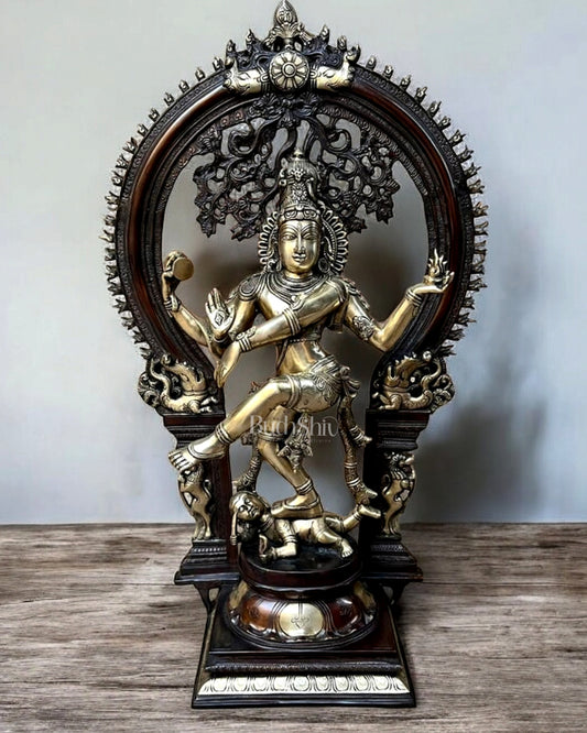 Majestic Pure Brass Large Nataraja Statue with a Unique Arch 28.5" dual tone