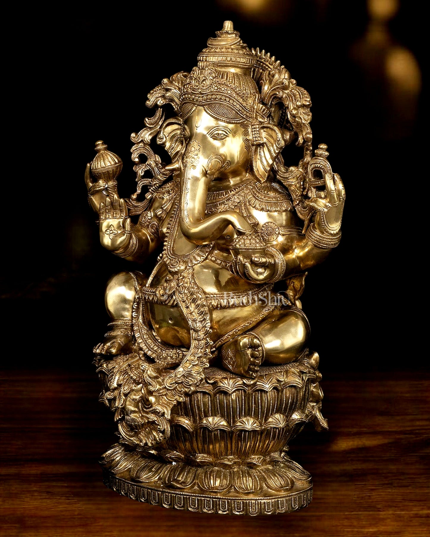 Ganesha Brass Statue - 26 Inch enhanced carvings