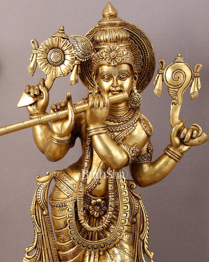 Superfine Brass Vishnu roopam Krishna Sculpture with Four Arms - 32.5 Inch