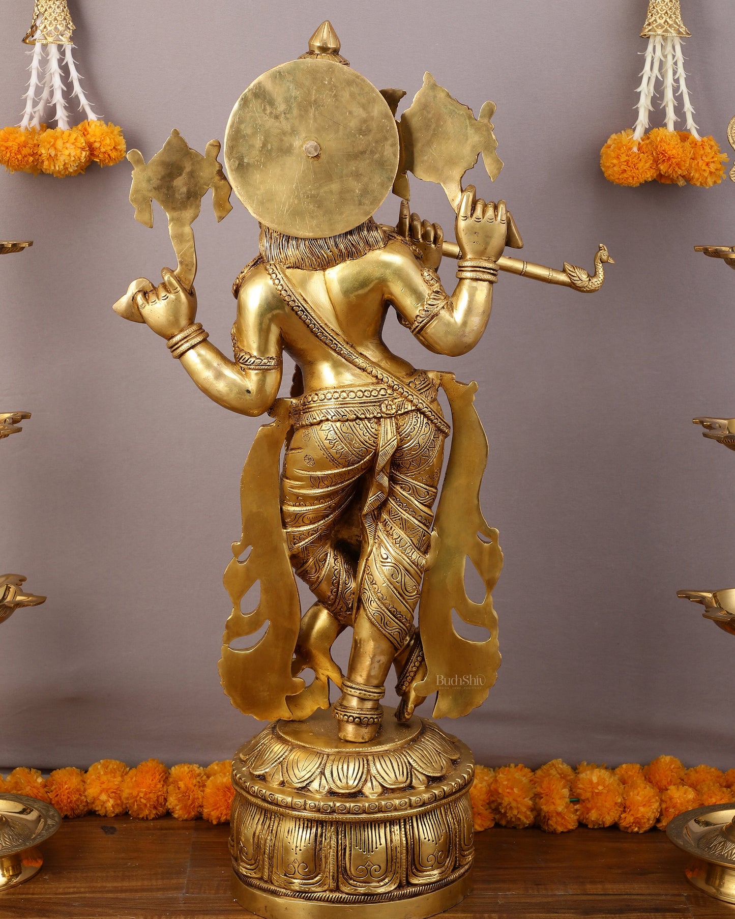 Superfine Brass Vishnu roopam Krishna Sculpture with Four Arms - 32.5 Inch