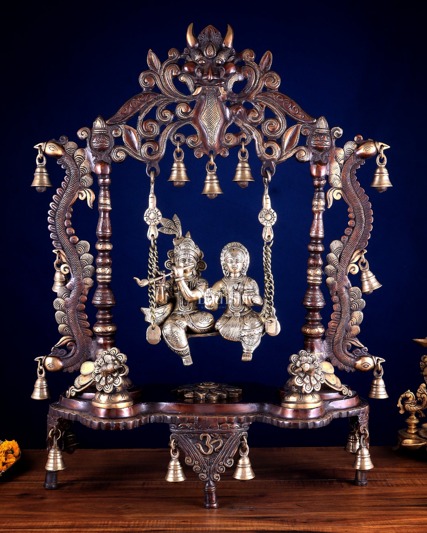 Pure Brass Large Radha Krishna Swing Jhoola – Dual Tone Double Chola Finish 30"