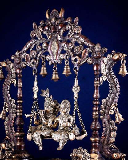 Pure Brass Large Radha Krishna Swing Jhoola – Dual Tone Double Chola Finish 30"