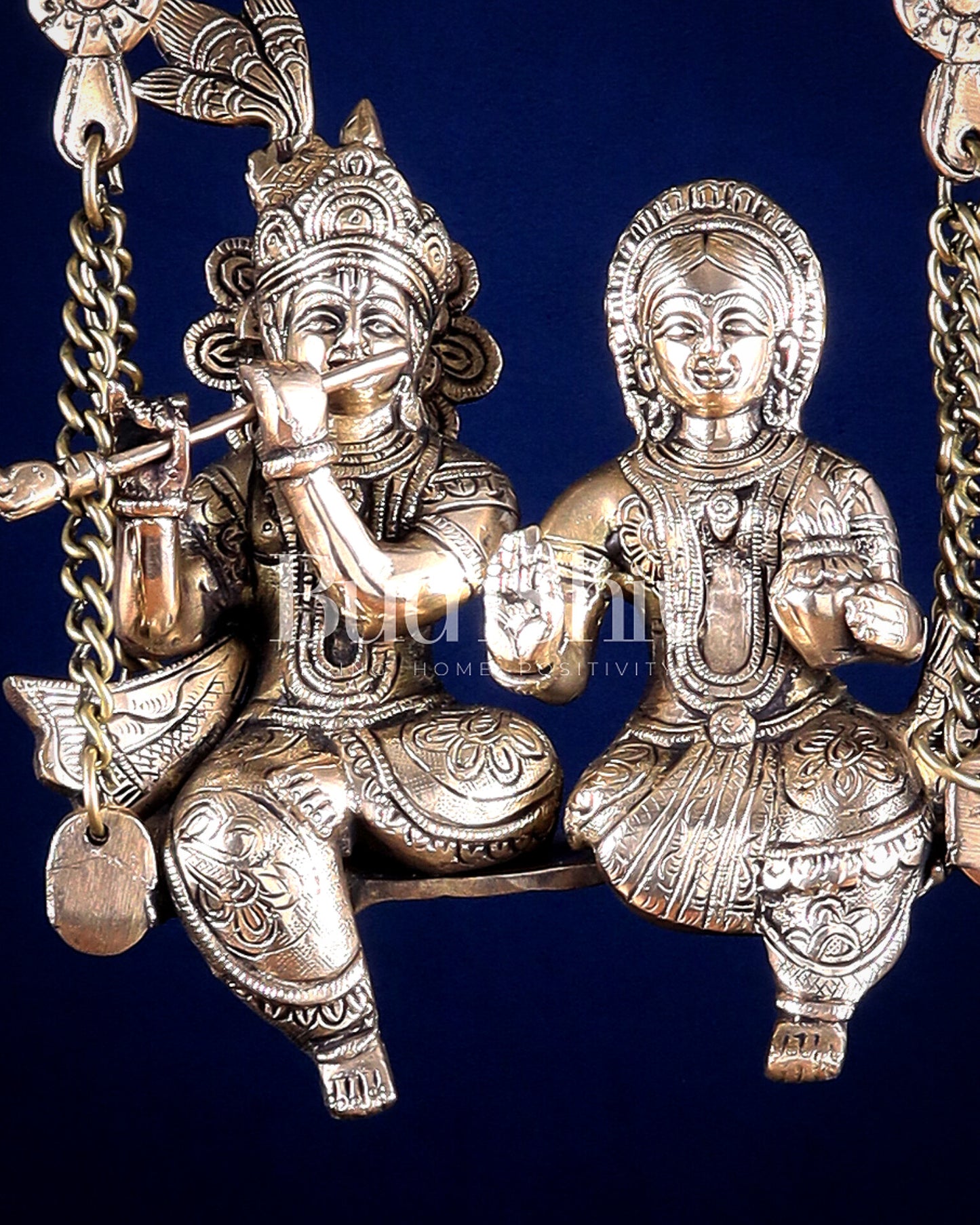 Pure Brass Large Radha Krishna Swing Jhoola – Dual Tone Double Chola Finish 30"