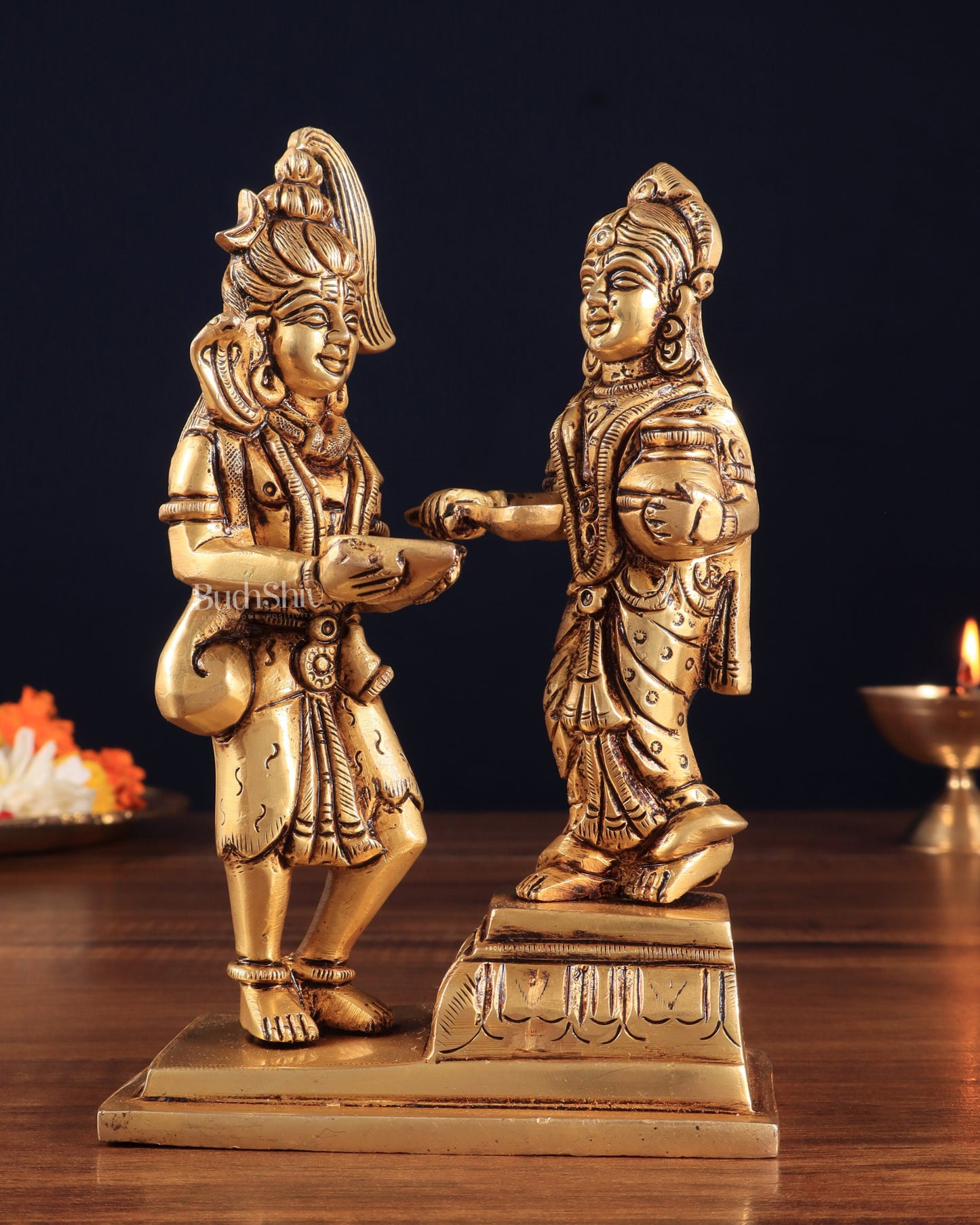 Pure Brass Lord Shiva with Annapurna Devi – 5.5" x 3.5" x 1.4" | Auspicious for Kitchen & Pooja Room