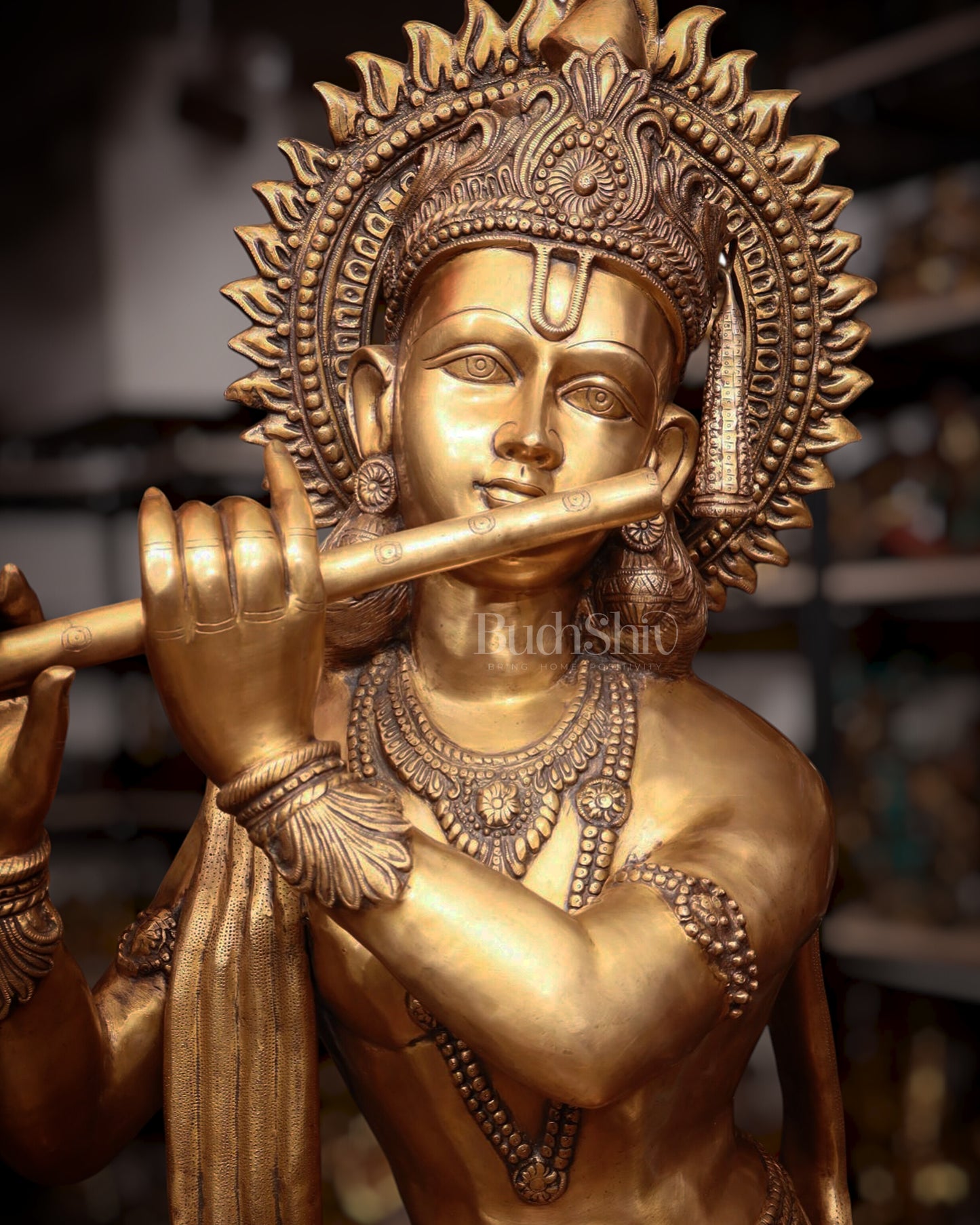 Life-Size Handcrafted Brass Lord Krishna Statue 79 inch