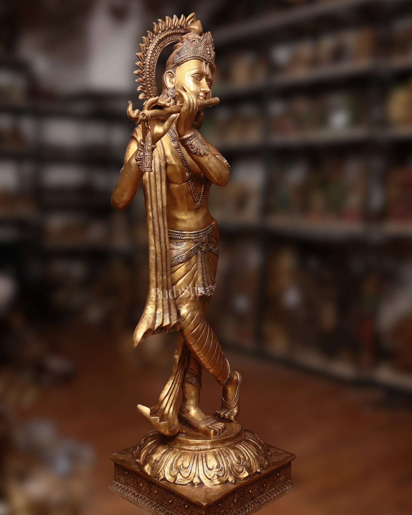 Life-Size Handcrafted Brass Lord Krishna Statue 79 inch