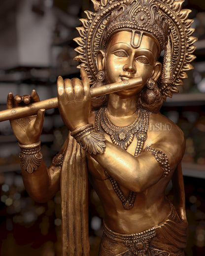 Life-Size Handcrafted Brass Lord Krishna Statue 79 inch