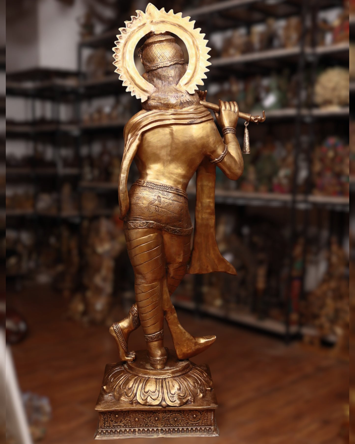 Life-Size Handcrafted Brass Lord Krishna Statue 79 inch