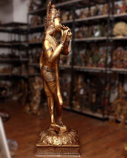 Life-Size Handcrafted Brass Lord Krishna Statue 79 inch