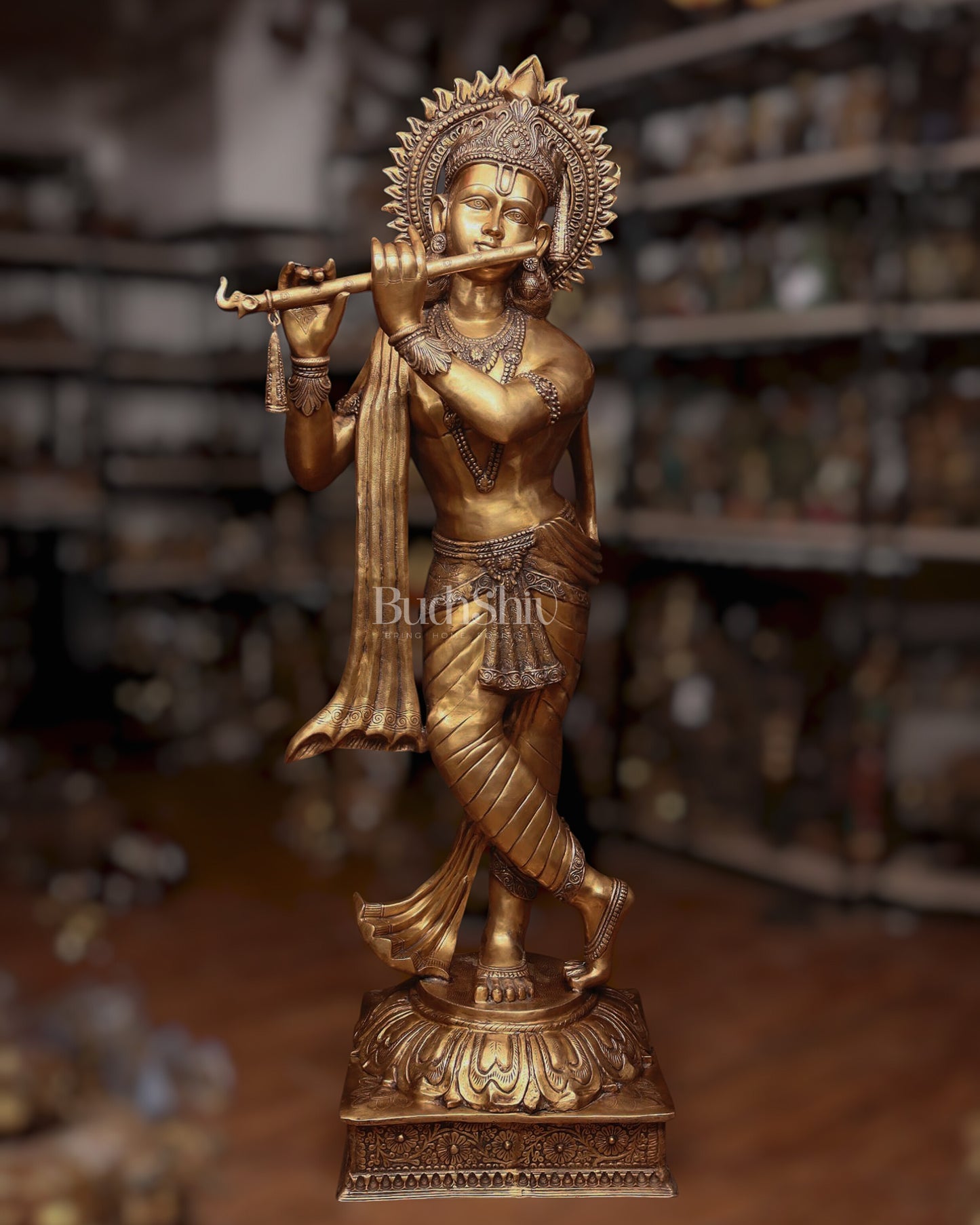 Life-Size Handcrafted Brass Lord Krishna Statue 79 inch