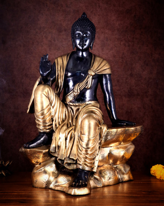 Brass large Buddha Sitting Statue with Black Heat-Treated Finish - 30"