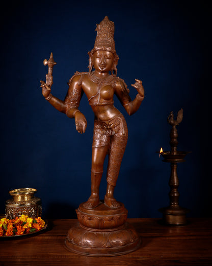 Superfine Brass Ardhanarishwara Statue - 27" Vintage Bronze Tone