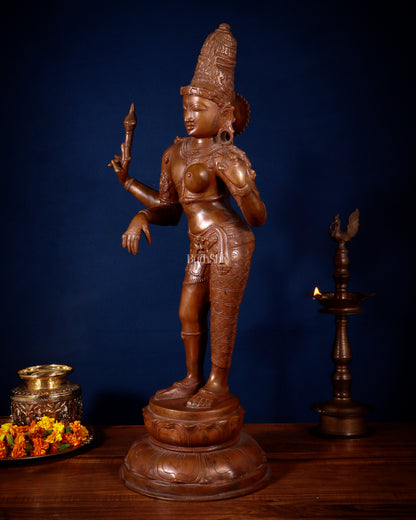 Superfine Brass Ardhanarishwara Statue - 27" Vintage Bronze Tone