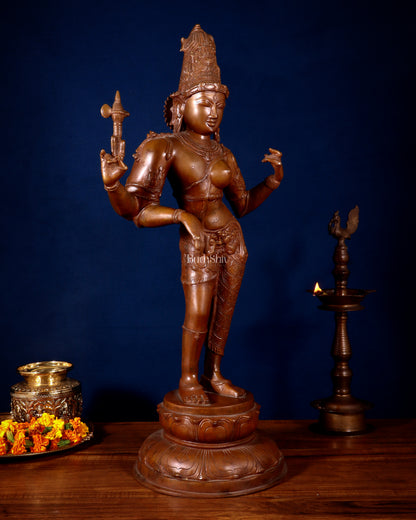 Superfine Brass Ardhanarishwara Statue - 27" Vintage Bronze Tone