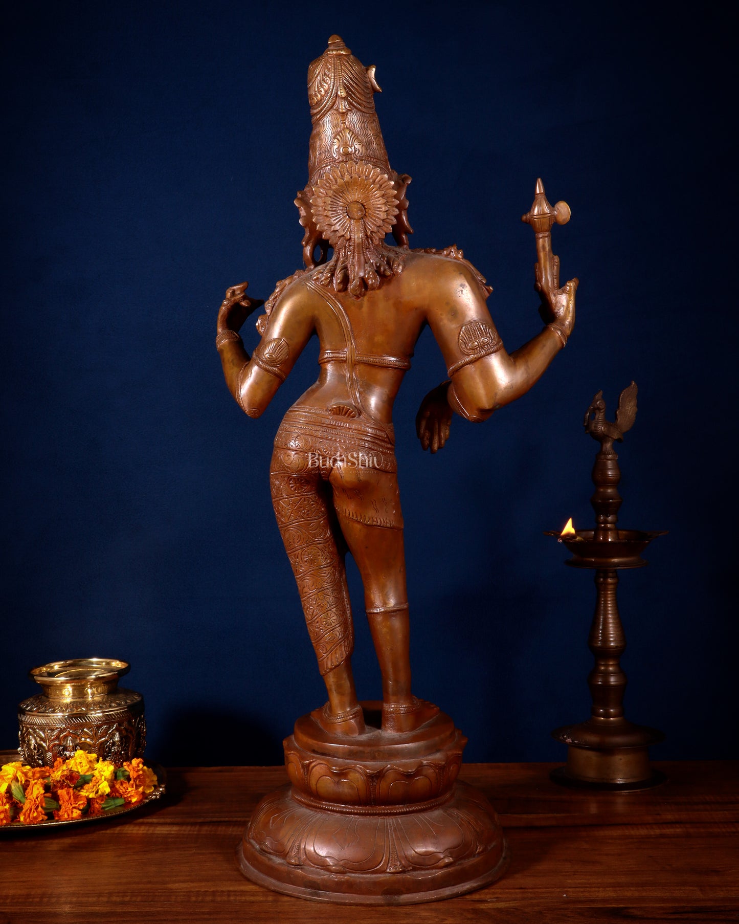 Superfine Brass Ardhanarishwara Statue - 27" Vintage Bronze Tone