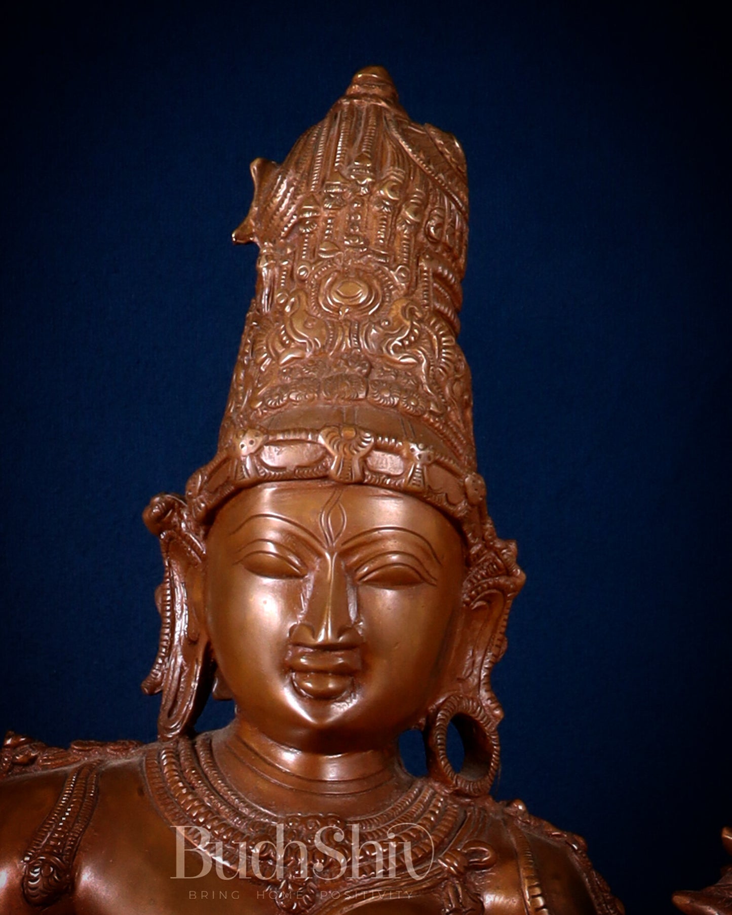 Superfine Brass Ardhanarishwara Statue - 27" Vintage Bronze Tone