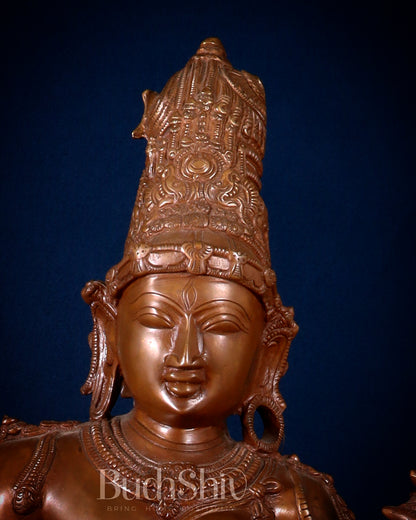 Superfine Brass Ardhanarishwara Statue - 27" Vintage Bronze Tone