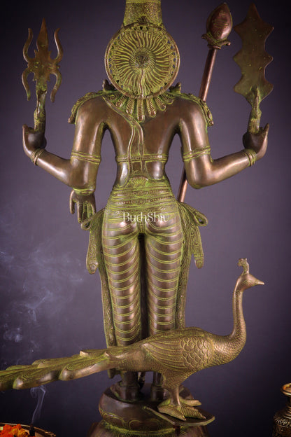 Vintage Brass Lord Kartikeya Murugan Kumarswamy Large Statue – Bronze Tone 37"