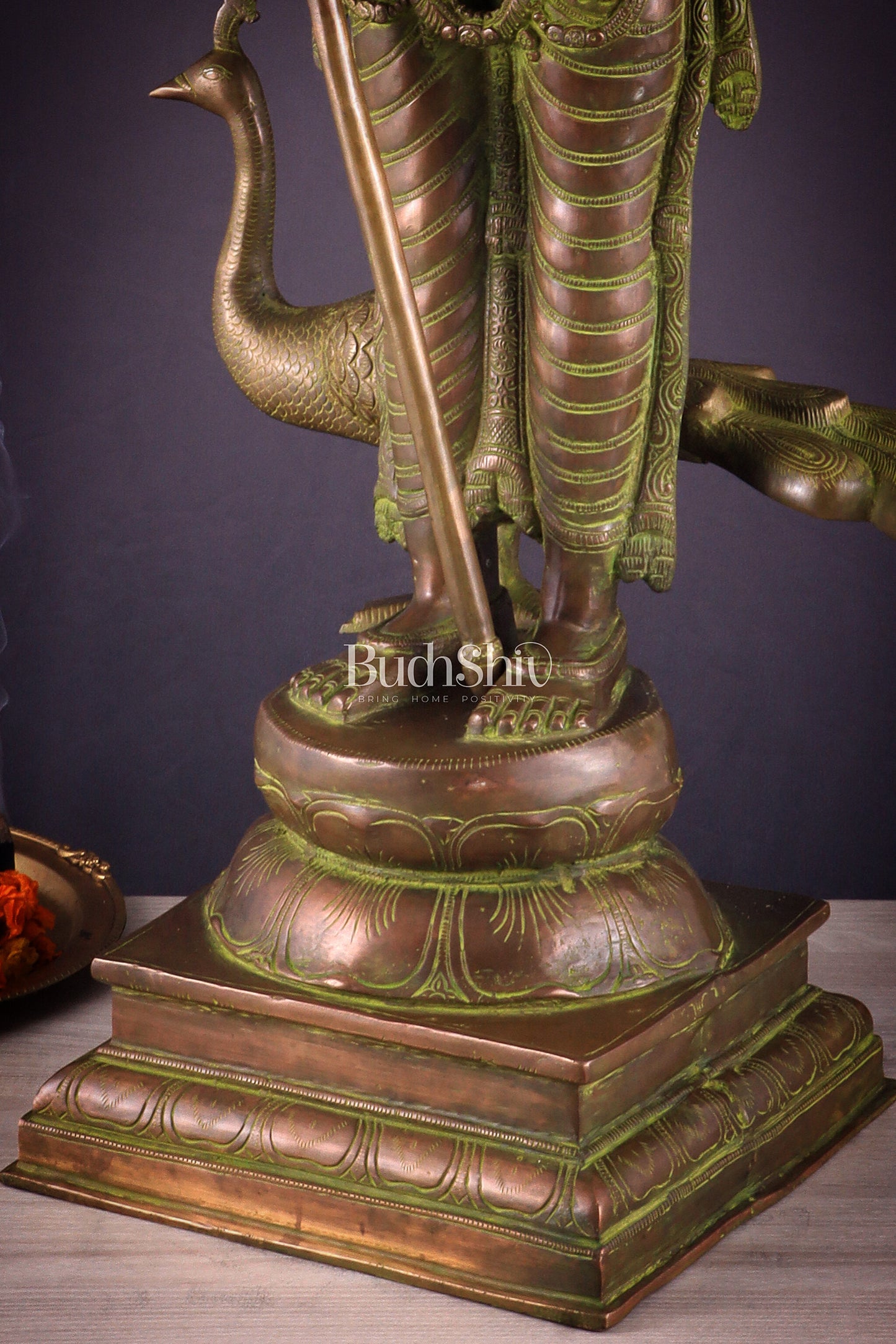 Vintage Brass Lord Kartikeya Murugan Kumarswamy Large Statue – Bronze Tone 37"