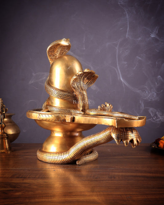 Pure Brass Unique Shiv Ling Curled with Nagas – Shiva Lingam 14"