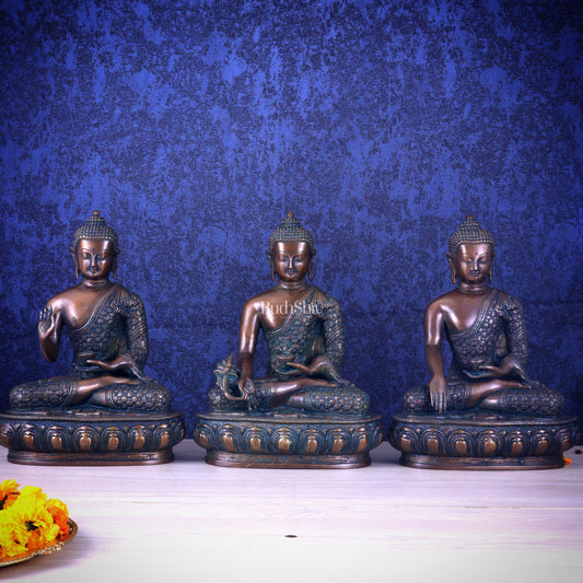 Set of Three Brass Buddha Statues –  13.5"