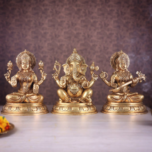 Brass Ganesha Lakshmi Saraswati idols Set 14"